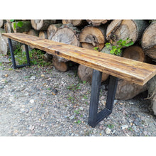 Load image into Gallery viewer, Reclaimed Scaffold Board Rustic Simple Wood Bench with Steel Box Section Legs
