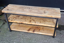 Load image into Gallery viewer, Steel &amp; Reclaimed Scaffold Board Industrial Look Shoe Rack Bench
