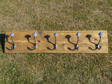 Load image into Gallery viewer, Industrial Style Reclaimed Scaffold Board Coat Hook / Rack with Ceramic Pumpkin Hooks