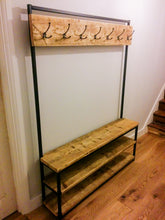 Load image into Gallery viewer, Steel &amp; Reclaimed Scaffold Board Industrial Look Hallway Stand / Coat Stand / Shoe Rack
