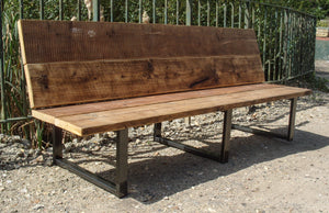 Reclaimed Scaffold Board & Steel Bench with Back