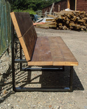 Load image into Gallery viewer, Reclaimed Scaffold Board &amp; Steel Bench with Back
