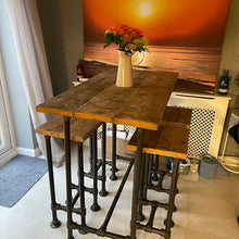 Load image into Gallery viewer, Scaffold Tube Rustic Counter / Bar Height Table made from Reclaimed Scaffold Boards &amp; Steel Tube
