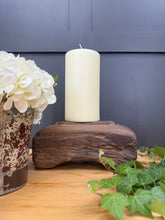 Load image into Gallery viewer, Rustic Wooden Candle Holder / Church Candle Stand / Reclaimed Farmhouse Decor B
