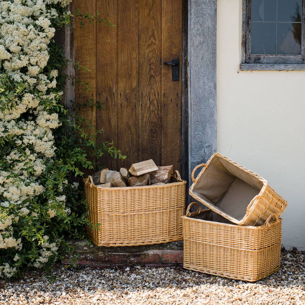 Natural Wicker Rectangular Log Basket with Lining