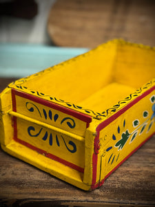 Yellow Wooden Painted Brick Mould / Decorative Herb Planter / Storage Box Tray C
