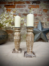 Load image into Gallery viewer, Pair Of Rustic Wooden Candle Holders / Large Church Candle Candlesticks /A
