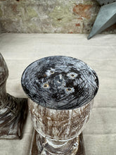 Load image into Gallery viewer, Pair Of Rustic Wooden Candle Holders / Large Church Candle Candlesticks /B
