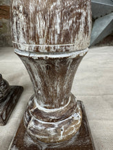 Load image into Gallery viewer, Pair Of Rustic Wooden Candle Holders / Large Church Candle Candlesticks /B
