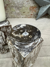 Load image into Gallery viewer, Pair Of Rustic Wooden Candle Holders / Large Church Candle Candlesticks /C
