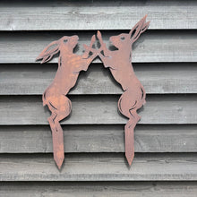 Load image into Gallery viewer, Rusty Metal Boxing Hares Garden Decoration
