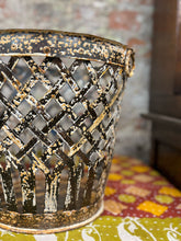 Load image into Gallery viewer, Rustic Lattice Metal Bucket Log Basket /Plant Pot Planter Paper Bin Kindling B
