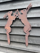 Load image into Gallery viewer, Rusty Metal Boxing Hares Garden Decoration
