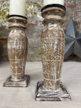 Load image into Gallery viewer, Pair Of Rustic Wooden Candle Holders / Large Church Candle Candlesticks /A
