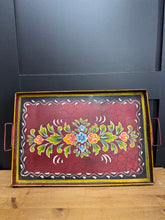 Load image into Gallery viewer, Red Metal Serving Tray / Painted Indian Charcuterie Cheese Antipasto Platter
