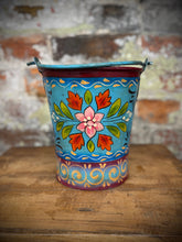 Load image into Gallery viewer, Vintage Small Hand Painted Bucket / Plant Pot / Herb Planter / Blue / Pail
