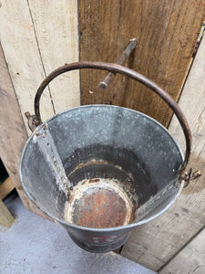 Vintage Galvanised Fire Bucket Log Basket / Plant Pot / Planter Pail Kindling EF