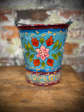 Load image into Gallery viewer, Vintage Small Hand Painted Bucket / Plant Pot / Herb Planter / Blue / Pail

