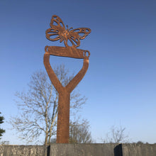 Load image into Gallery viewer, Rusty Metal Butterfly On A Spade Garden Decoration
