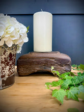 Load image into Gallery viewer, Rustic Wooden Candle Holder / Church Candle Stand / Reclaimed Farmhouse Decor B
