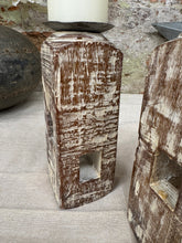 Load image into Gallery viewer, Pair Of Rustic Wooden Candle Holders / Large Church Candle Candlesticks /D
