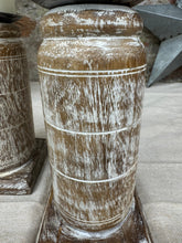 Load image into Gallery viewer, Pair Of Rustic Wooden Candle Holders / Large Church Candle Candlesticks /E
