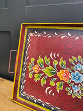 Load image into Gallery viewer, Red Metal Serving Tray / Painted Indian Charcuterie Cheese Antipasto Platter
