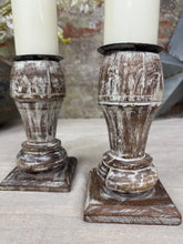 Load image into Gallery viewer, Pair Of Rustic Wooden Candle Holders / Large Church Candle Candlesticks /B
