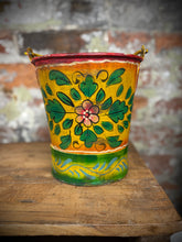 Load image into Gallery viewer, Vintage Small Hand Painted Bucket / Plant Pot / Herb Planter / yellow / Pail
