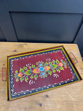 Load image into Gallery viewer, Red Metal Serving Tray / Painted Indian Charcuterie Cheese Antipasto Platter
