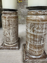 Load image into Gallery viewer, Pair Of Rustic Wooden Candle Holders / Large Church Candle Candlesticks /E
