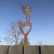 Load image into Gallery viewer, Rusty Metal Fairy On A Spade Garden Decortaion
