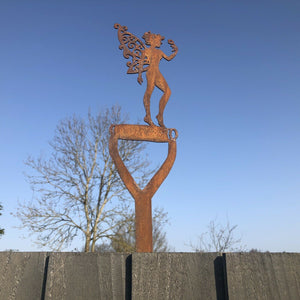 Rusty Metal Fairy On A Spade Garden Decortaion