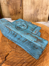 Load image into Gallery viewer, Rustic Church Candle Holder / Indian Pillar Base Holder / Farmhouse Decor Blue
