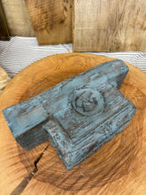 Load image into Gallery viewer, Rustic Church Candle Holder / Indian Pillar Base / Farmhouse Decor Dark Blue
