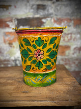 Load image into Gallery viewer, Vintage Small Hand Painted Bucket / Plant Pot / Herb Planter / yellow / Pail
