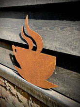Load image into Gallery viewer, RUSTY COFFEE GARDEN  DECORATION ,  Home Sign , Garden Ornament , Wall feature , garden decoration, rusted metal , bar  sign ,
