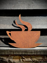 Load image into Gallery viewer, RUSTY COFFEE GARDEN  DECORATION ,  Home Sign , Garden Ornament , Wall feature , garden decoration, rusted metal , bar  sign ,
