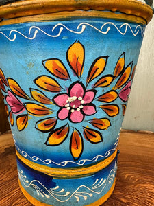 Vintage Small Hand Painted Bucket / Plant Pot / Herb Planter / Blue Pail