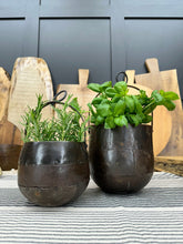 Load image into Gallery viewer, Pair Of Iron Hanging Plant Pot Planter / Herb Pot / Rustic Decor
