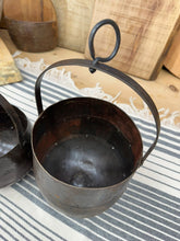 Load image into Gallery viewer, Pair Of Iron Hanging Plant Pot Planter / Herb Pot / Rustic Decor
