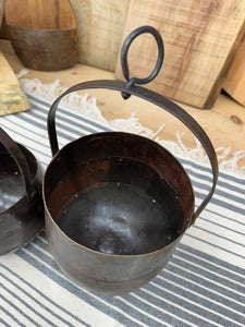 Pair Of Iron Hanging Plant Pot Planter / Herb Pot / Rustic Decor