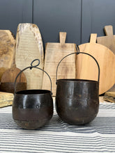 Load image into Gallery viewer, Pair Of Iron Hanging Plant Pot Planter / Herb Pot / Rustic Decor
