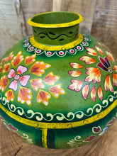 Load image into Gallery viewer, Vintage Painted Indian Water Pot Vase / Riveted Hand Beaten Metal Plant Pot A
