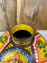 Load image into Gallery viewer, Vintage Painted Indian Water Pot Vase / Riveted Hand Beaten Metal Plant Pot B

