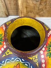 Load image into Gallery viewer, Vintage Painted Indian Water Pot Vase / Riveted Hand Beaten Metal Plant Pot B
