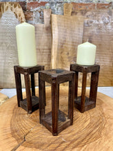 Load image into Gallery viewer, Rustic Wooden Candle Holder / Church Candle / Reclaimed Farmhouse Decor  /Square
