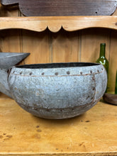 Load image into Gallery viewer, Vintage Indian Water Pot / Riveted Hand Beaten Metal Pot / Metal Vase / Rustic Bowl / Plant Pot / Fruit Bowl
