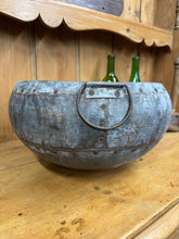 Load image into Gallery viewer, Vintage Indian Water Pot / Riveted Hand Beaten Metal Pot / Metal Vase / Rustic Bowl / Plant Pot / Fruit Bowl
