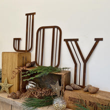 Load image into Gallery viewer, JOY Art Deco Rusty Metel Letters 12 Inches Tall Christmas Mantle Fireplace Decoration
